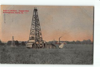 Sparta Illinois Il Postcard 1910 Scene In Oil Field Taggart Well In Foreground