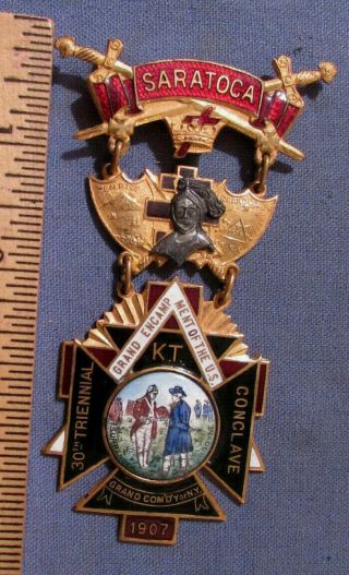 Vintage 1907 Masonic Knights Templar Badge Us Grand Encampment Saratoga Ny