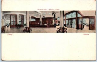 Vintage Havana,  Cuba Postcard " Hotel Sevilla Habana,  Cuba " Lobby & Office C1910s