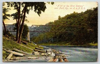 Ford Ky Kentucky River On L&n Rr Railroad Trestle Bridge Logs C1910 Postcard