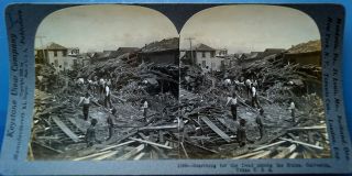 Real Photo Stereoview - Galveston Flood Texas - Searching For The Dead