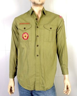 Vtg 50s 60s Bsa Boy Scouts Sanforized Uniform Shirt Philmont Ranch Patch M