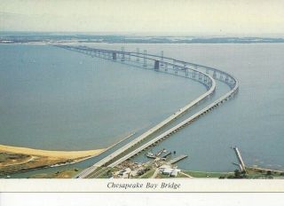 Postcard - Md - Maryland Chesapeake Bay Bridge Aerial View Unposted
