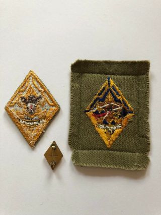 Boy Scout 5 year veteran twill patches and gold pin EUC 2