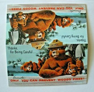 Smokey Bear Vintage Stand - Up Card " Only You Can Prevent Woods Fires " 1958