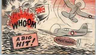 1940s Farragut Idaho Postcard " Whoom - A Big Hit " Naval Training Station Wwii
