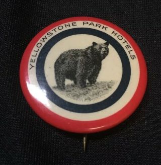 Vintage Celluloid Yellowstone Nation Park Hotels Pin Back Button