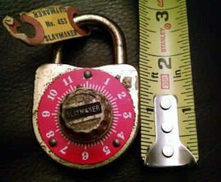 VINTAGE ANTIQUE RED DIAL COMBINATION PADLOCK SLAYMAKER SCOUT NO COMBINATION USA 3