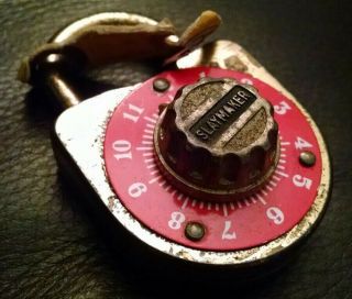 VINTAGE ANTIQUE RED DIAL COMBINATION PADLOCK SLAYMAKER SCOUT NO COMBINATION USA 4