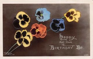 Happy Birthday 1913 Rppc Real Photo Postcard Tinted Flowers By Rotograph