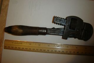 Old Antique Vintage Tools G T D 10 " Wooden Handle Adjustable Monkey Wrench