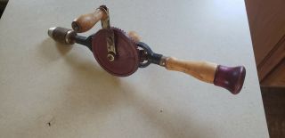 Antique Vintage Small Hand Crank Drill Wood Farm Tool