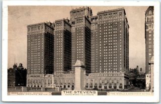 Chicago,  Illinois Postcard The Stevens Hotel Street View 1934 Il Cancel