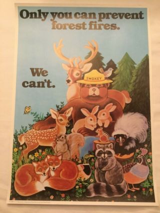 Vintage Smokey The Bear & Friends Forest Svc Poster 1979 " Only You - We Can’t "