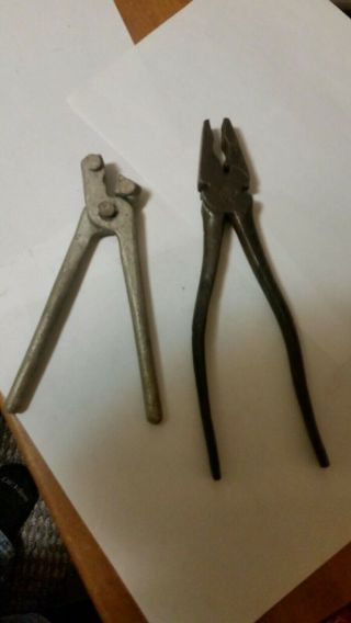 Two Vintage Pliers Fencing Tools The Silver Is Utica 2nd Is Red Devil