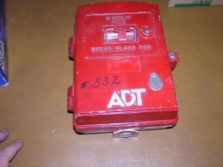 Vintage Adt Fire Alarm Pull Box - Glass Rod Style - Wall Mount Station -