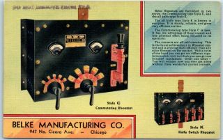 1936 Chicago Il Advertising Postcard Belke Manufacturing Co.  Rheostats Linen