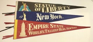 25” - 27” Vintage Felt Pennants York Statue Of Liberty Empire State Building