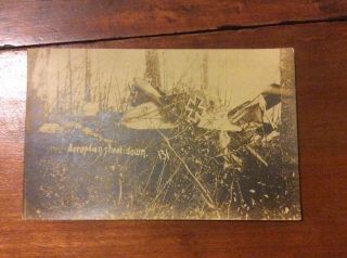 World War I Wwi Postcard Real Photo Rppc Aeroplane Shot Down German Airplane