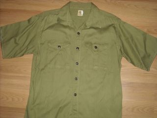 Vtg 40s 50s Mens 16.  5 Boy Scouts Bsa Sanforized Twill Button Short Sleeve Shirt