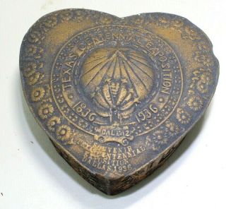 Texas Centennial Expo Jewelry Trinket Box Heart Shaped 1936 - 1936