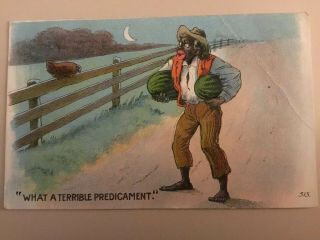 Black Americana Racist Post Card Watermelon & Chicken,  Embossed,  Hand Dated 1920