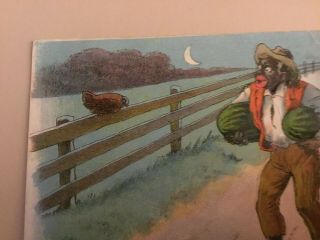Black Americana Racist Post Card Watermelon & Chicken,  Embossed,  Hand Dated 1920 3