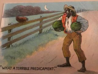 Black Americana Racist Post Card Watermelon & Chicken,  Embossed,  Hand Dated 1920 5