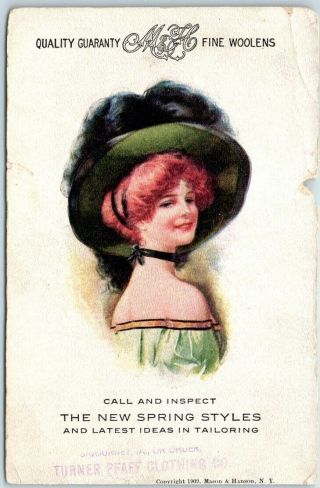 Vintage Advertising Postcard M&h Fine Woolens " Spring Styles " C1910s