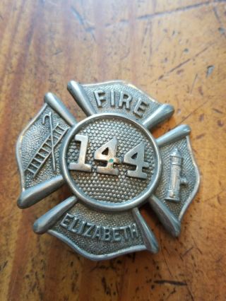 Vintage Antique Fire Department Elizabeth N.  J 144 Badge