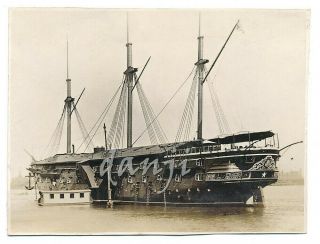 Antique Schooner Ship With Anchor Chains Old Photo