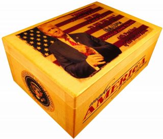 Donald Trump Figure,  Make America Great Again,  Wooden Box Autographed,  Flag,  Hat