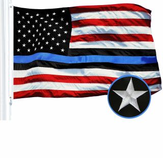 G128 - Blue Lives Matter American Usa Police Flag Embroidered Stars Sewn Stri.