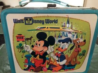 Vintage Metal Walt Disney World Mickey Mouse & Bears Lunchbox With Thermos 1970