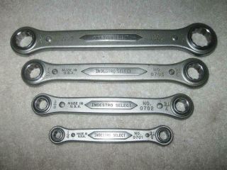 Vintage Indestro Select 4pc Ratcheting Box - End Wrench Set,  1/4 " To 3/4 ",  Usa