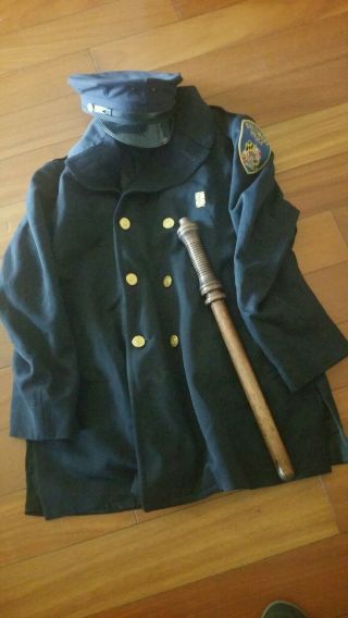 Baltimore City Police Obsolete Reefer,  (2xl),  Hat And Espantoon (nightstick)