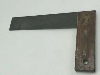 1896 Stanley Antique Vintage Wood And Metal Try Square 9” Inch Brass Inlay 4