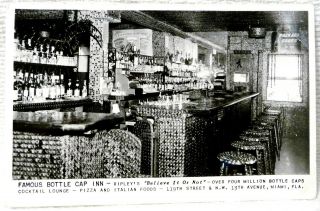 Vintage Post Card,  Photo,  Bottle Cap Inn Bar,  Miami Florida,  Cocktail Lounge - B