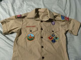 Boy / Cub Scout Uniform Tan Small Shirt - Adult S Leader W/ Patches Made In Usa