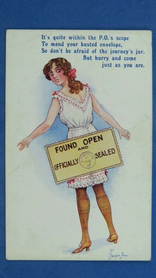 Ww1 Comic Postcard 1914 1918 Stockings Knickers Bloomers Post Office Seal Theme
