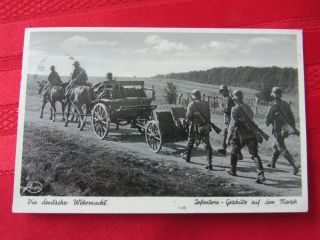 World War Ii 2 German Soldier Postcard Rppc - Marching Through Countryside