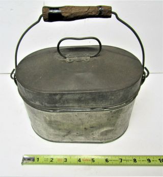 Michigan Underground Miners Pasty Tin Lunch Box Bucket Pail W/ Wood Handle