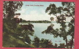 Fenton Michigan Long Lake Postcard Pm 1911 Union Lake Mi Mich Oakland County