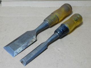 Two (2) Vintage Stanley No.  60 Woodworking Chisels 1 1/2 " 3/4 "