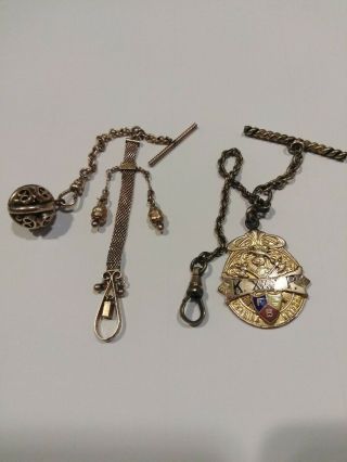 Vintage Knights Of Pythias Watch Chain And Fobs Gold Filled Fcb