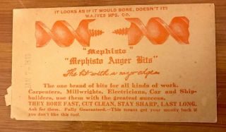 Mephisto Auger W.  A.  Ives Mfg Co.  Advertising Envelope Vintage
