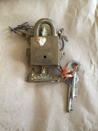 Vintage Antique Brass Padlock w keys Rare Collectible Adult Interest Ethnic 4