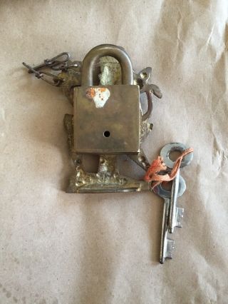 Vintage Antique Brass Padlock w keys Rare Collectible Adult Interest Ethnic 5