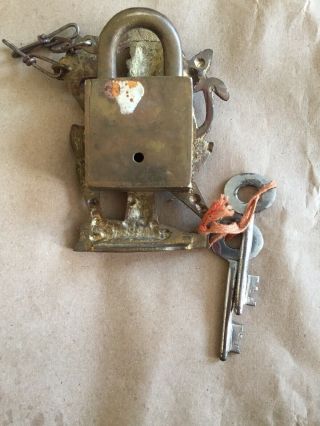 Vintage Antique Brass Padlock w keys Rare Collectible Adult Interest Ethnic 6