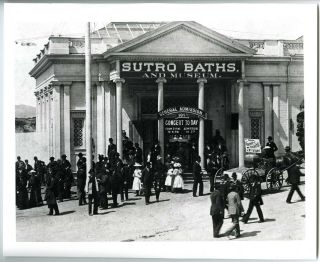 1896 San Francisco Sutro Baths Entry,  Crowd & Horse - Drawn Peanut Wagon 8x10 Photo